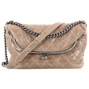 Chanel Tabatiere Kisslock Quilted Aged Calfskin Fold Over Bag